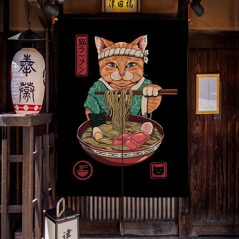 Noren Curtain Doorway - VIKAMA Cartoon Ramen Cat Noren Curtain