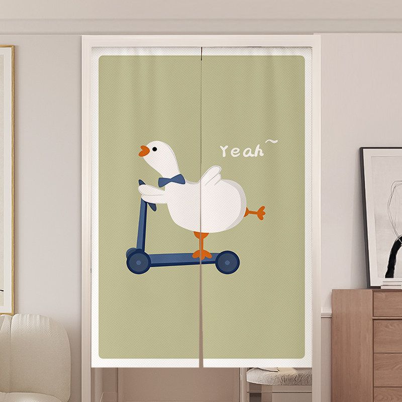 Noren Curtain Doorway - VIKAMA Japanese Green Checkered Corgi Print