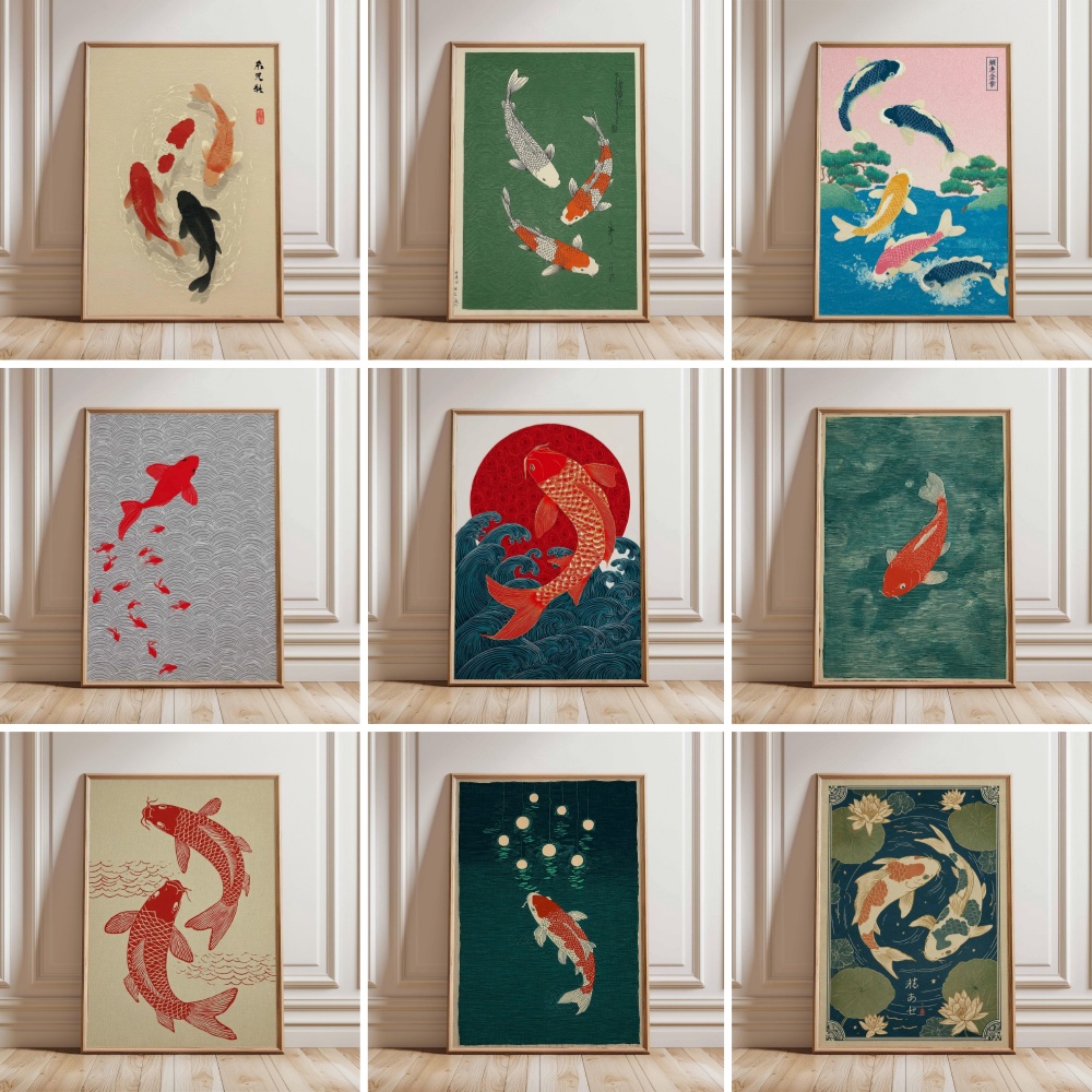 Japanese Koi Fish Poster Gold  - Japanese Zen Lifestyle recension och pris