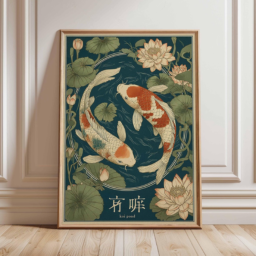 Japanese Koi Fish Poster Gold  - Japanese Zen Lifestyle recension och pris