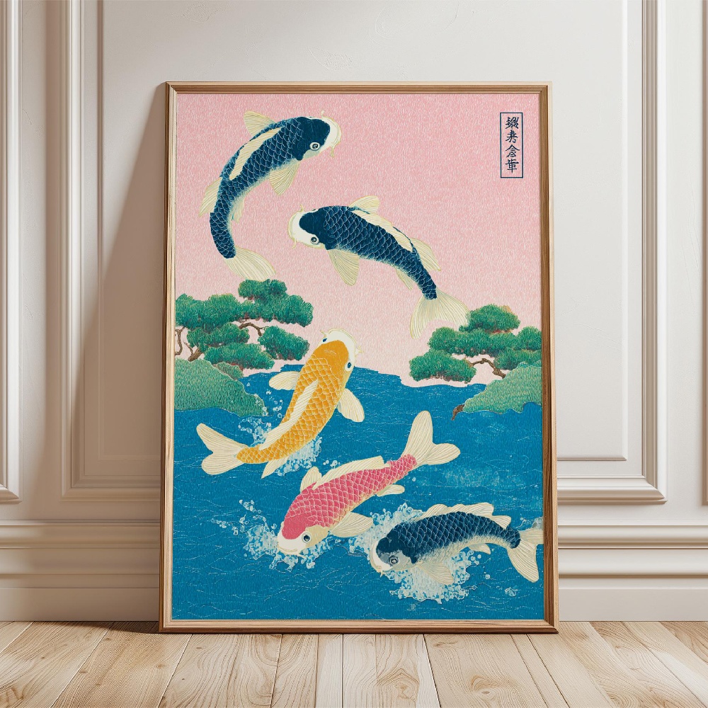 Japanese Koi Fish Poster Gold  - Japanese Zen Lifestyle recension och pris