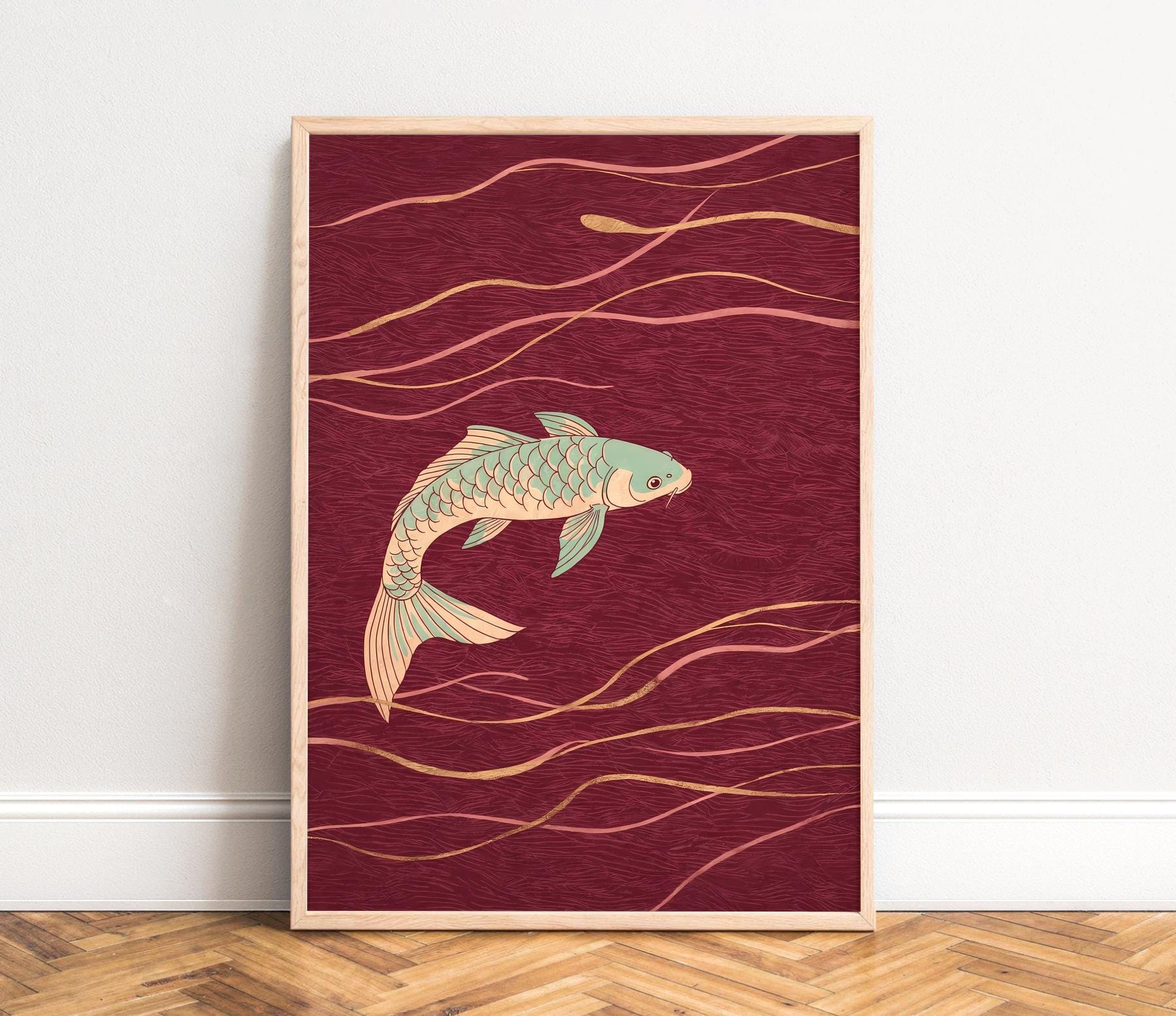 Koi Fish Japanese Line Art Pos - Japanese Zen Lifestyle recension och pris