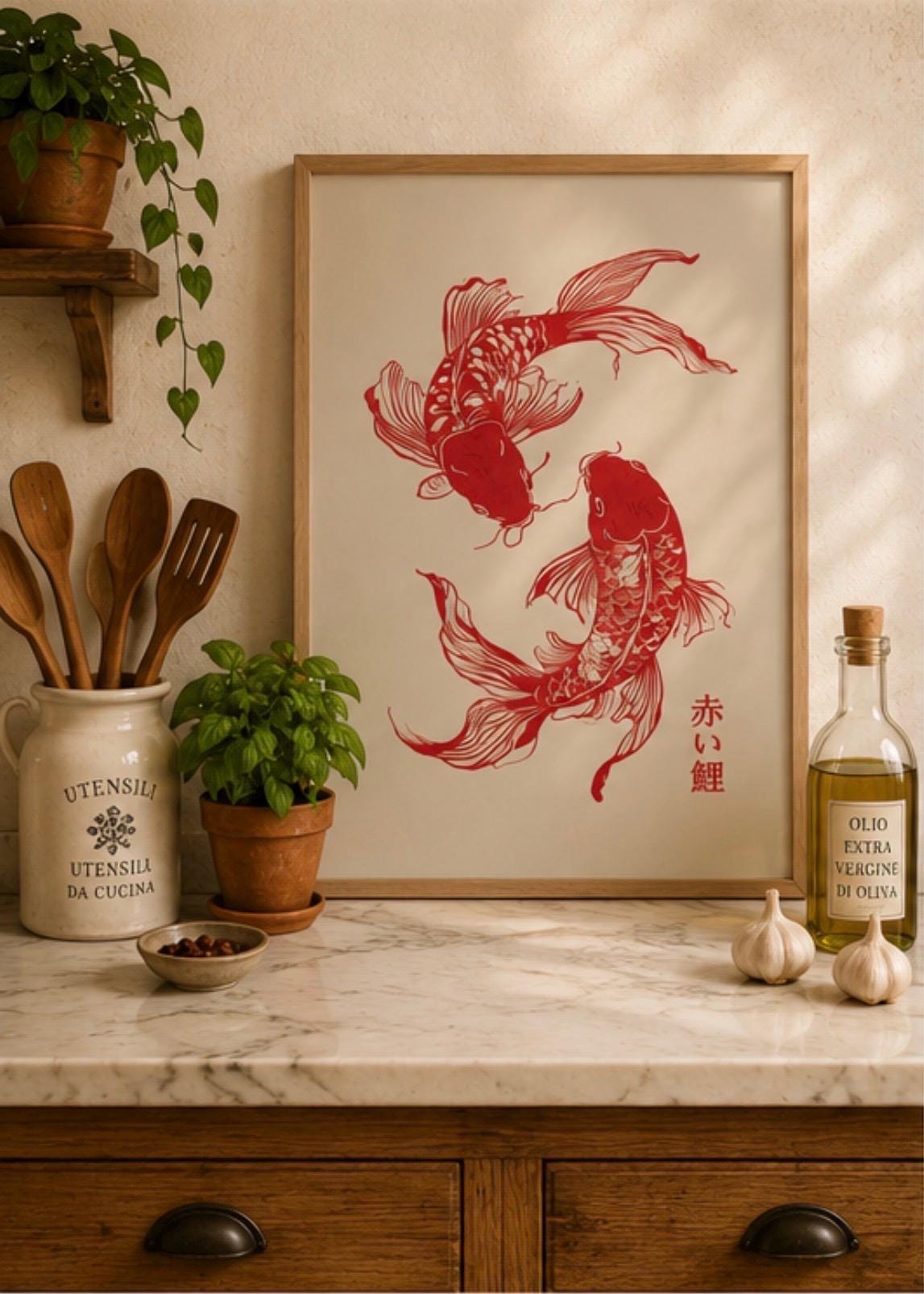 Koi Fish Japanese Line Art Pos - Japanese Zen Lifestyle recension och pris